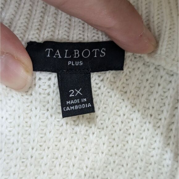 Talbots Cotton Wool Blend Ivory Knit Pullover Sweater Half-Zip Wing Collar 2X - Picture 7 of 8